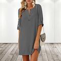 Women's Cotton Linen Dress T Shirt Dress Tee Dress Shift Dress Mini Dress Linen Cotton Blend Stylish Basic Outdoor Daily Holiday Split Neck Ruched Half Sleeve Summer Spring 2023 Regular Fit Black