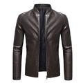 Men's Faux Leather Jacket Biker Jacket Motorcycle Jacket Formal Street Thermal Warm Windproof Adjustable Fall Pure Color Formal Stand Collar Regular Regular Faux Leather Slim Black Wine Coffee Jacket