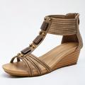 Women's Sandals Lace Up Sandals Strappy Sandals Boho Bohemia Beach Wedge Sandals Office Work Daily Button Platform Open Toe Elegant Bohemia Fashion PU Elastic Band Black Gold Brown