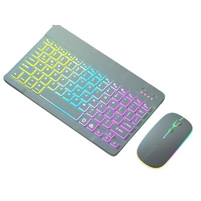 Keyboard and Mouse Combo For Tablet Android iOS Windows, Wireless Slim Mouse Keyboard Combo, Bluetooth Rainbow Backlit Keyboard