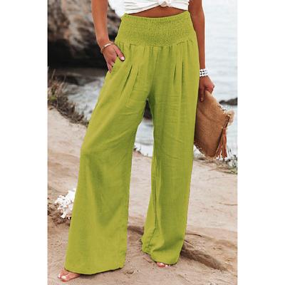 Women's Cotton Linen Pants Wide Leg Trousers Fashion Casual Lounge Full Length High Waist Baggy Micro-elastic Vacation Daily Apple Green Black White Dark Navy Autumn / Fall