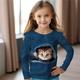 Girls' 3D Cat Ruffle Tee Long Sleeve 3D Print Spring Fall Active Fashion Cute Polyester Kids 3-12 Years Crew Neck Outdoor Casual Daily Regular Fit