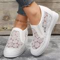 Women's Sneakers Slip-Ons Height Increasing Shoes White Shoes Comfort Shoes Outdoor Daily Solid Color Floral Summer Wedge Heel Round Toe Elegant Casual Minimalism Walking Lace Mesh Loafer Black White