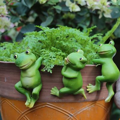 3pcs/set Cute Frog Figurines Hanging Animal Statue, Resin Pot Hanging Climbing Frog Sculpture Outdoor Statues Ornaments Decor For Flower Pot/Fence, Yard Art Figurines For Patio Lawn House
