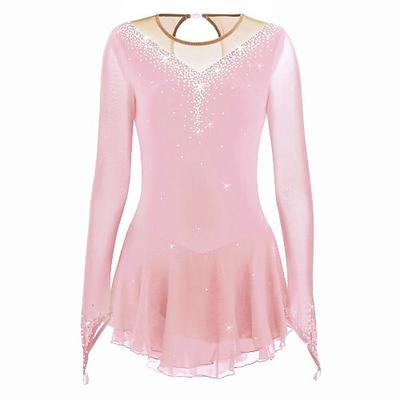 Figure Skating Dress Women's Girls' Ice Skating Dress Light Blue Black White Patchwork Mesh High Elasticity Competition Skating Wear Jeweled Rhinestone Long Sleeve Ice Skating Figure Skating