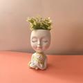 Face Flower Pot Head Planter Pot,Cute Lady Face Hugging A Cat Plant Large Pots for Indoor and Outdoor Plants ,Resin Cactus Planter with Drainage Hole