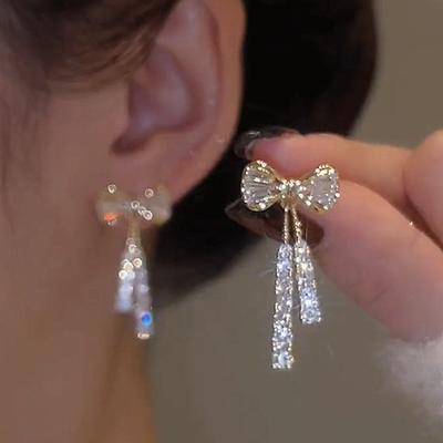 Women's Zircon Drop Earrings Fine Jewelry Classic Bowknot Personalized Stylish Earrings Jewelry Silver For Wedding Party 1 Pair dress to impress 2025