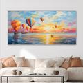 Hand-Painted Colorful Hot Air Balloon Texture Painting handmade Ocean Sunrise Cloud painting Travel Landscape Canvas Oil Painting Home Decoration ready to hang or canvas