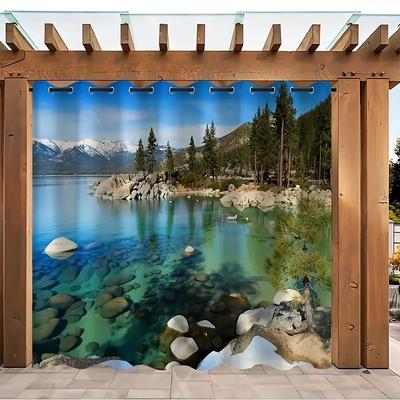 Waterproof Outdoor Curtain Privacy, Sliding Patio Curtain Drapes, Pergola Curtains Grommet 3D Forest Landscape For Gazebo, Balcony, Porch, Party, 1 Panel