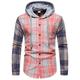 Men's Shirt Button Up Shirt Casual Shirt Hooded Shirt Pink Dark Navy Blue Green khaki Long Sleeve Plaid / Check Hooded Street Daily Hooded Clothing Apparel Stylish Classic Casual