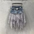 Women's Skirt A Line Asymmetrical Skirts Pleated Tulle Color Block Solid Colored Daily Wear Vacation Summer Denim Basic Long Carnival Costumes Ladies Black Light Blue