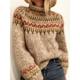 Women's Pullover Sweater Jumper Stand Collar Ribbed Knit Wool Stripe Fall Winter Regular Outdoor Daily Going out Stylish Casual Soft Long Sleeve Striped Beige S M L