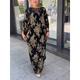 Women's Satin Dress Swing Dress Floral Print Crew Neck Long Dress Maxi Dress Fashion Streetwear Outdoor Daily 3/4 Length Sleeve Regular Fit Black Fall S M L XL XXL