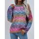 Women's Pullover Sweater Jumper Pullover Jumper Crew Neck Chunky Knit Nylon Acrylic Knitted Drop Shoulder Fall Winter Daily Holiday Going out Stylish Casual Long Sleeve Color Block Rainbow Purple