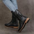 Women's Boots Combat Boots Plus Size Riding Boots Outdoor Daily Solid Color Solid Colored Mid Calf Boots Rivet Lace-up Flat Heel Round Toe Vintage Casual Faux Leather PU Zipper Light Brown Black Gray