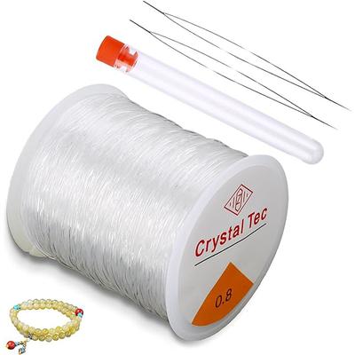 Stretchy String for Bracelets 0.8mm Elastic String Cord Clear Sturdy String with 2 Pcs Beading Needles Seed Beads for Jewelry Making Beading Necklaces Sewing Crafts