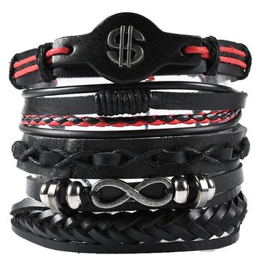 vintage men's hand jewelry 5 packs cross braided leather adjustable set bracelet