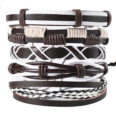 vintage men's hand jewelry 5 packs cross braided leather adjustable set bracelet