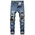 Men's Jeans Trousers Denim Pants Pocket Ripped Plain Comfort Breathable Daily Going out Cotton Blend Fashion Casual Black Blue