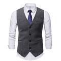 Men's Vest Waistcoat Wedding Work Business Business Casual Fall Winter Patchwork Pocket Cotton Blend Thermal Warm Color Block Houndstooth Single Breasted V Neck Regular Fit Coffee Gray Vest