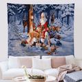 Christmas Santa Claus Holiday Party Xmas Large Wall Tapestry Art Photo Background Backdrop Decor Hanging Home Bedroom Living Room Decoration Tree Reindeer Snowman Elk Snowflake Candle Gift Fireplace