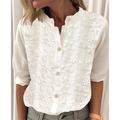 Women's Shirt Cotton Linen Plain Casual White Lace Patchwork Embroidered 3/4 Length Sleeve Basic Beach Shirt Collar Regular Fit Summer Spring