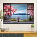 Landscape Wall Art Canvas False Window Spring Cherry Blossoms Prints and Posters Pictures Decorative Fabric Painting For Living Room Pictures No Frame