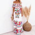 Women's Swing Dress Boho Dress Long Dress Maxi Dress Black White Yellow Short Sleeve Floral Cold Shoulder Summer Spring Off Shoulder Romantic Vacation Summer Dress Spring Dress Regular Fit 2023 S M L