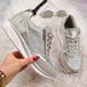 Women's Trainers Athletic Shoes Sneakers Plus Size Fantasy Shoes Sparkling Shoes Outdoor Daily Solid Colored Rhinestone Flat Heel Round Toe Sporty Basic Casual Walking Suede Lace-up Blue Green Beige