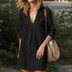 Women's White Dress Casual Dress Tunic Dress Mini Dress Linen Ruched Daily Deep V Long Sleeve Summer Spring Fall Black White Pure Color