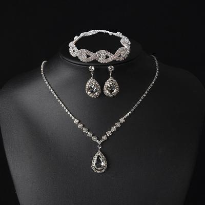 Bridal Jewelry Sets 1 set Alloy 1 Necklace Earrings Bracelets Women's Personalized Stylish Simple Briolette Precious Diamond Water Drop Jewelry Set For Wedding Anniversary Special Occasion