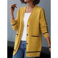 Women's Cardigan Sweater V Neck Ribbed Knit Spandex Yarns Patchwork Button Pocket Spring Fall Outdoor Daily Going out Stylish Casual Soft Long Sleeve Color Block Black Yellow Pink S M L