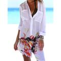 Women's Shirt Dress Cover Up Beach Dress Beach Wear Mini Dress Pocket Print Fashion Casual Floral Turndown 3/4 Length Sleeve Loose Fit Outdoor Daily White Yellow 2023 Spring Summer S M L XL