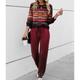 Women's Sweatshirt Tracksuit Pants Sets Striped Outdoor Casual Drawstring Print Red Long Sleeve Sports Daily Round Neck Spring Fall