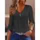 T shirt Tee Eyelet top Women's Black White Pink Plain Button Casual Fashion V Neck Regular Fit S