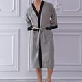 Men's Robe Bathrobe Bath Robe Towel Robe Plain Stylish Casual Comfort Home Daily Bed Waffle Fabric Comfort V Neck Belt Included Spring Summer Black Navy Blue