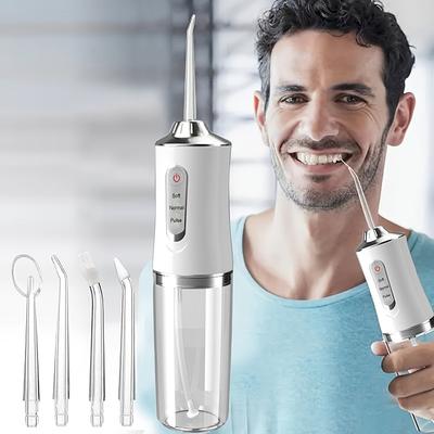 Portable Rechargeable Electric Teeth Irrigator with 4 Green Heads - Effective Oral Dental Seam Washer for Men and Women Perfect for Water Flossing and Cleaning