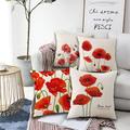 Set of 4 Artistic Flowers Square Decorative Throw Pillow Cases Sofa Cushion Covers Home Sofa Decorative Faux Linen Cushion Cover for Sofa Couch Bed Chair Red