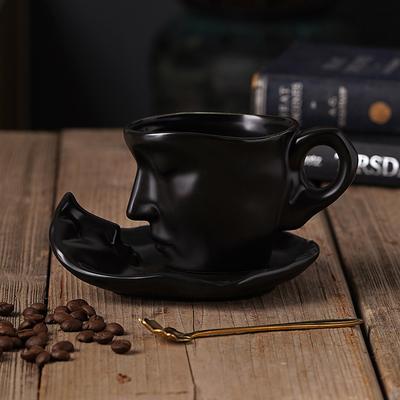 Unique Face Shaped Water Cup With Saucer, Creative Coffee Cup Set, Microwave And Dishwasher Safe