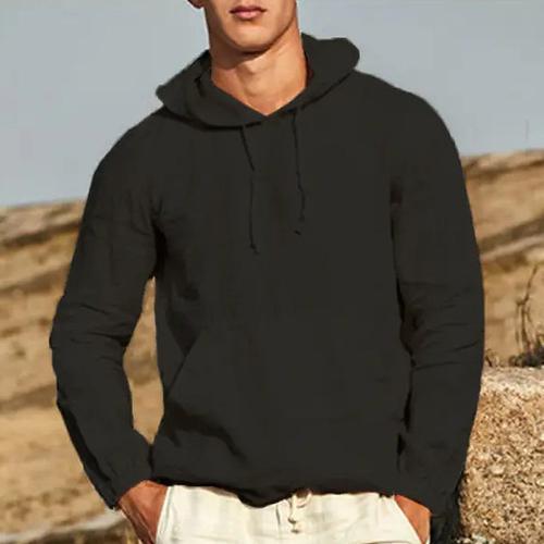 Men's Cotton Linen Shirt White Cotton Shirt Summer Shirt Beach Shirt Plain Casual Daily Black White Blue Long Sleeve Hooded Spring Summer Clothing Apparel Front Pocket