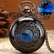 Starry Blue Dial Pocket Watch Roman Numerals Pendant Bronze Hollow Case Quartz Pocket Watch Steampunk Vintage Necklace Hanging Watches Souvenir Gifts for Men Women