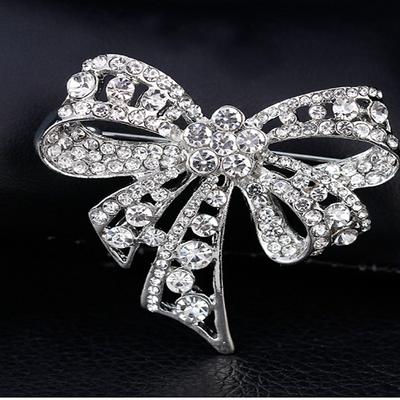 Women's AAA Cubic Zirconia Brooches Classic Butterfly Stylish Trendy Brooch Jewelry Silver Bowknot For Prom Date