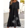 Women's Casual Dress Tunic Dress Cotton Summer Dress Maxi Dress Linen Ruched Pocket Basic Daily Vacation Crew Neck Half Sleeve Summer Spring Fall ArmyGreen Black Dandelion