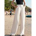 Women's Wide Leg Pants Trousers Linen Plain Side Pockets Wide Leg Full Length Fashion Casual Daily Black White S M Spring Fall