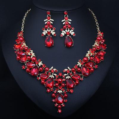 Bridal Jewelry Sets 1 set Crystal Rhinestone Alloy 1 Necklace Earrings Women's Statement Colorful Cute Fancy Flower irregular Jewelry Set For Party Wedding