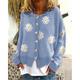 Women's Cardigan Knitted Button Print Floral Daisy Stylish Basic Casual Long Sleeve Regular Fit Sweater Cardigans Open Front Fall Winter Spring Blue Black Gray / Going out