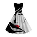 Women's Retro Vintage Vintage Dress Midi Dress Daily Date Ruched Print Abstract Crew Neck Sleeveless Slim Summer Spring 2023 Black And White Black S M L XL