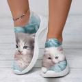 Women's Sneakers Slip-Ons Print Shoes Animal Print Flyknit Shoes Outdoor Daily Cat 3D Flat Heel Fashion Casual Tissage Volant Pink Blue Green