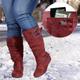 Women's Boots Wide Calf Boots Suede Shoes Slouchy Boots Outdoor Daily Solid Color Mid Calf Boots Winter Zipper Flat Heel Round Toe Casual Comfort Minimalism Suede Zipper Dark Red Leopard Dark Brown