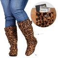 Women's Boots Wide Calf Boots Suede Shoes Slouchy Boots Outdoor Daily Solid Color Mid Calf Boots Winter Zipper Flat Heel Round Toe Casual Comfort Minimalism Suede Zipper Dark Red Leopard Dark Brown